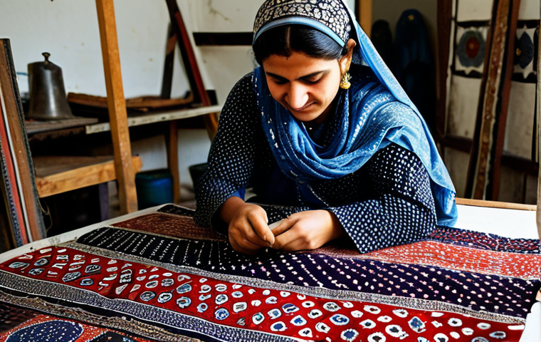 **
"A skilled artisan in a brightly lit workshop, meticulously hand-crafting an Ajrak block print textile, fully clothed in traditional Sindhi attire, safe for work, appropriate content, perfect anatomy, natural proportions, showcasing intricate detail, professional setting, modest clothing, family-friendly."
**