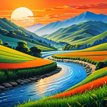 Sunset Landscape with Calligraphy**

"A vibrant Eastern-style painting of a sunset landscape, featuring rolling hills and a tranquil river. The sky blends shades of red and orange. Incorporate elegant Nastaliq calligraphy in the foreground, seemingly floating above the landscape. Fully clothed, appropriate content, safe for work, perfect anatomy, natural proportions, professional, high quality."

**