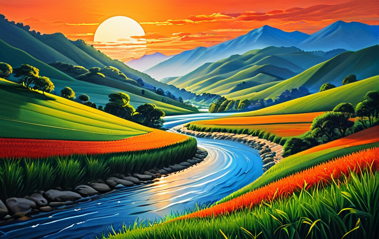 Sunset Landscape with Calligraphy**
"A vibrant Eastern-style painting of a sunset landscape, featuring rolling hills and a tranquil river. The sky blends shades of red and orange. Incorporate elegant Nastaliq calligraphy in the foreground, seemingly floating above the landscape. Fully clothed, appropriate content, safe for work, perfect anatomy, natural proportions, professional, high quality."
**
