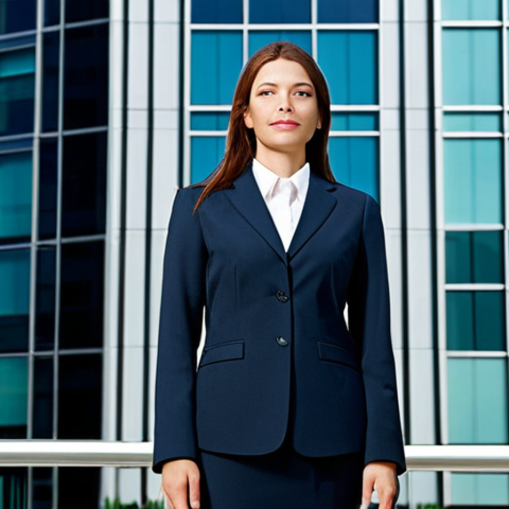 수공예 기법 노하우 - Business Professional**

"A professional businesswoman in a modest business suit, standing confident...