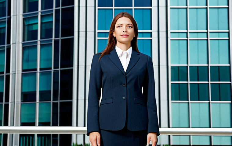 수공예 기법 노하우 - Business Professional**
"A professional businesswoman in a modest business suit, standing confident...