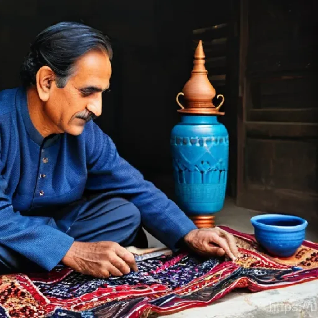 수공예 미술작품 - **Analyze the Urdu text for key visual elements:**
    *   **Historical roots:** Grandfather teachin...