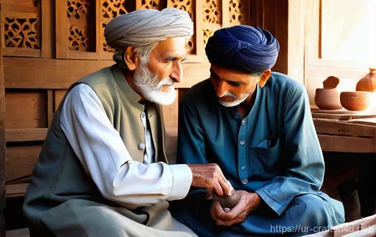 수공예 미술작품 - **Analyze the Urdu text for key visual elements:**
    *   **Historical roots:** Grandfather teachin...