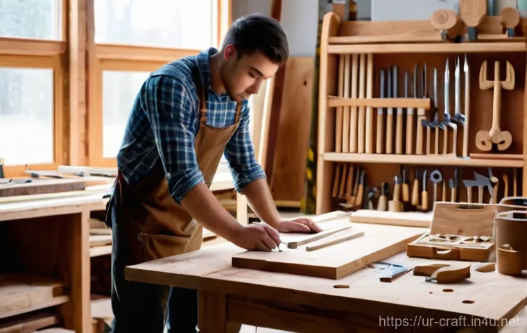 수공예 의자 만들기 - **A Carpenter's Creative Beginning:** A young adult, male or female, with a thoughtful and inspired ...