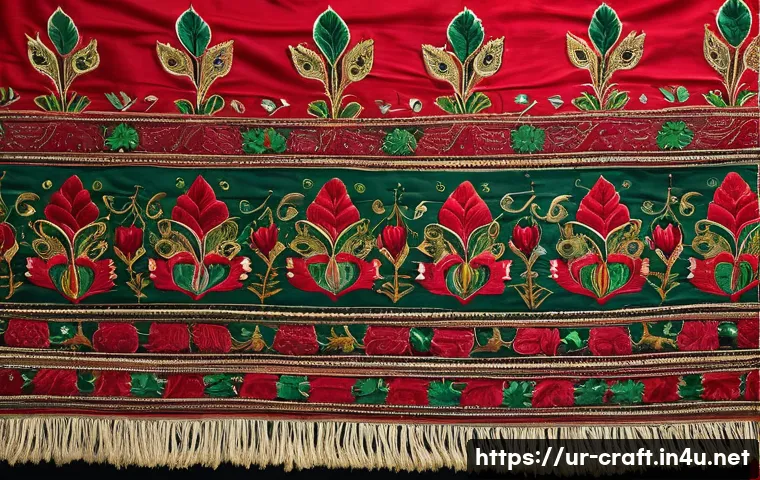 수공예 예술 작품 - A vibrant traditional embroidered textile from Pakistan, showcasing intricate Kashmiri floral and pa...