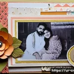 Home 19 수공예 스크랩북 - A cozy, warm-toned handcrafted scrapbook page featuring soft pastel papers layered with textured sil...