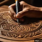Home 18 수공예 우드버닝 - A detailed close-up of a traditional Pakistani wood carving workshop featuring soft pine wood panels...