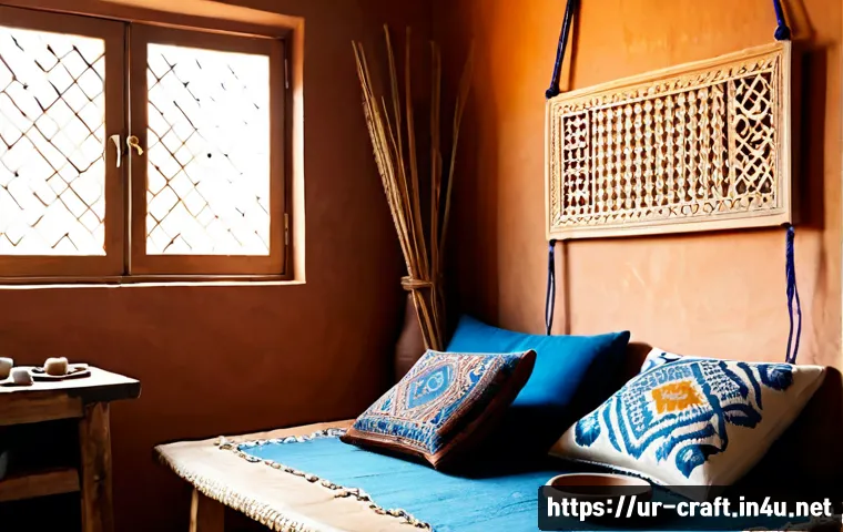 수공예 실내장식 만들기 - Photorealistic Pakistani home craft scene, an Urdu-speaking artisan arranging handmade macramé wall ...