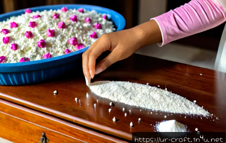 Home 17 수공예 석고방향제 만들기 - Photorealistic close-up of hands crafting delicate plaster air freshener ornaments in floral and cre...